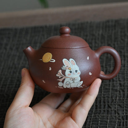 Wen Dan (150ml) Zhongcaoqing Yixing Teapot with Bunny Mud Painting